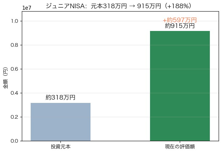 子どものジュニアNISA:投資元本318万円が評価額915万円に